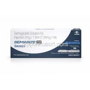 セマサイズペン型皮下注射,  2mg/ 1.5 mL(1.34 mgmL), ペン型注射1セット, 製造元：Alkem Laboratories Ltd, 箱表面