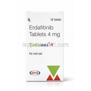 エルダナト-4, エルダフィチニブ 4 mg, 28 錠(ボトル入り), 製造元：Natco Pharma, 箱表面