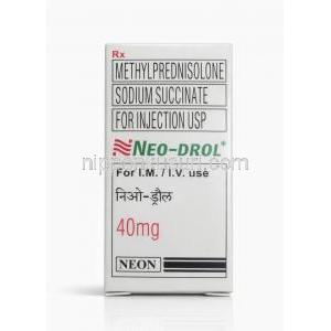 ネオ・ドロール 注射, メチルプレドニゾロンコハク酸エステル) 40mg, 製造元：Neon Laboratories, 箱表面