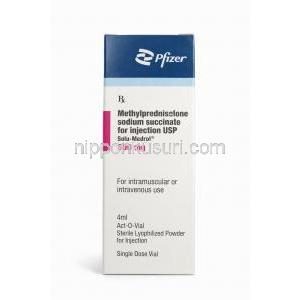 Solu-Medrol Injection 500 mg, Methylprednisolone 500 mg, Pfizer, Box front view
