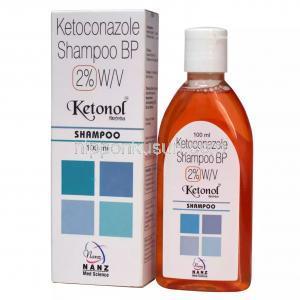 ケトノル シャンプー, ケトコナゾール 2%,シャンプー 100 mL, 製造元：Nanz Med Science Pharma Ltd, 箱表面