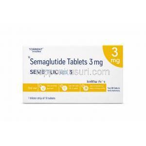 センボリック tab 3, セマグルチド 3mg, 製造元：Torrent Pharmaceuticals Ltd, 箱表面