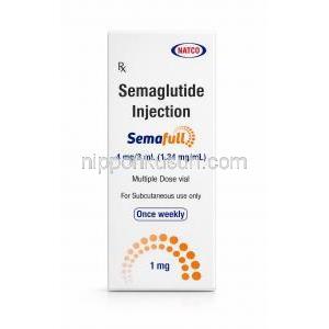 Semafull Injection, Semaglutide 4 mg/3 mL (1 mg), Multiple Dose vial (Once weekly), Natco Pharma, Box front view