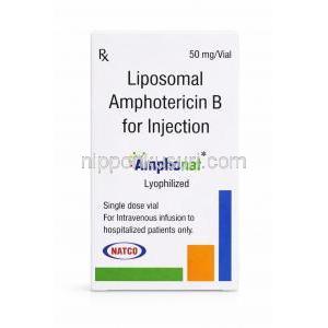 アンフォナート凍結乾燥注射, リポソーマルアムホテリシンB 50 mg, 製造元：Natco Pharma, 箱表面