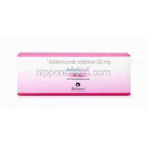 アダリレル注射, アダリムマブ 20 mg, ペン型注射, 製造元：Reliance Life Sciences, 箱表面