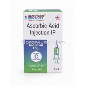 アスコルカン注射, アスコルビン酸1.5gm  注射, 製造元：American Remedies, 箱情報
