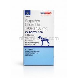 カロディル  100, カプロフェン 100 mg, 30錠, 製造元：Sava Vet, 箱表面