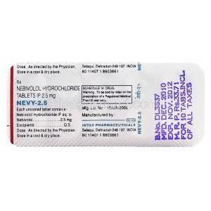 ネビー Nevy, ネビレット ジェネリック, ネビボロール 2.5mg 錠 (Intas) 包装裏面