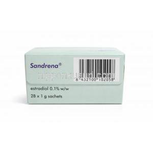サンドレナジェル, エストラジオール 0.1%, 1箱 (28包 X 1g) ジェル, 製造元：Orion Pharma, 箱情報, 内容量