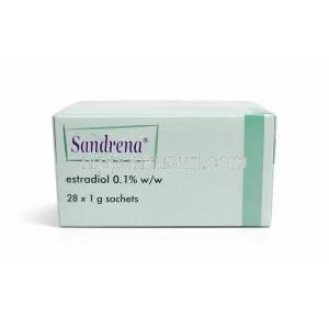サンドレナジェル, エストラジオール 0.1%, 1箱 (28包 X 1g) ジェル, 製造元：Orion Pharma, 箱側面-2