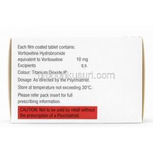 ボルチディフ 10,  ボルチオキセチン 10 mg, 製造元：Sun Pharmaceutical,箱情報, 成分