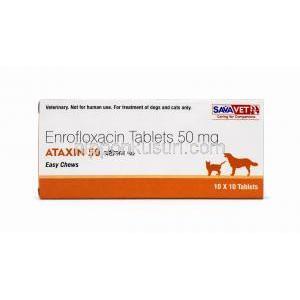 アタキシン チュアブル, エンロフロキサシン 50mg, 製造元：SAVA Healthcare Limited,箱, シート