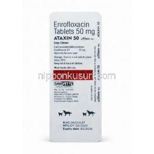 アタキシン チュアブル, エンロフロキサシン50 mg, 製造元：SAVA Healthcare Limited,シート情報