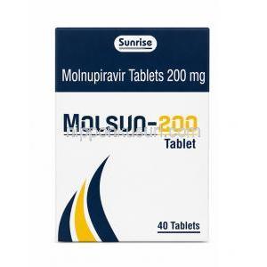 モルサン, モルヌピラビル 200 mg, 40 錠, 製造元：Sunrise Remedies, 箱表面