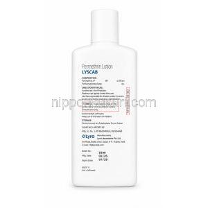 ライスカブローション, ペルメトリン 5%,ローション 100 mL,製造元： Lyra Laboratories, ボトル情報