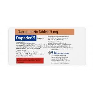 ダパダー 5, ダパグリフロジン 5mg, 14錠, 製造元：Elder Project Ltd,シート情報
