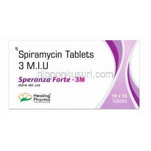スペランサフォルテ3M, スピラマイシン 300万IU, 製造元：Healing Pharma,箱表面