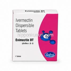 エビメクチン 12, イベルメクチン 12 mg, 1錠, 製造元：Leeford healthcare, 箱表面