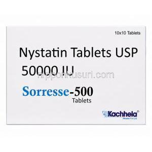 ソレス, ナイスタチン (ニスタチン) 50000 iU,製造元： Kachhela Medex, 箱表面