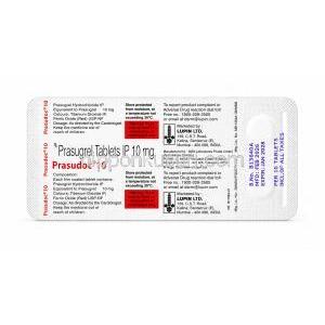 プラスドック 10, プラスグレル 10 mg, 錠剤ブリスター 裏