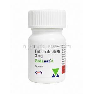 エルダナト-3, エルダフィチニブ 3 mg, 28 錠(ボトル入り), 製造元：Natco Pharma, ボトル表面