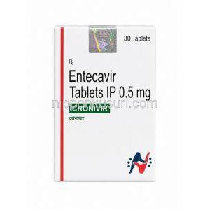 クロニビル, エンテカビル 0.5 mg,製造元：Hetero Drugs, 箱表面