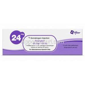 ジェンライゾン 注射, ソマトロゴン 24 mg   ペン型注射  1.2 mL, 製造元：ファイザー, 箱表面