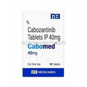 カボメッド, カボザンチニブ 40 mg, 30錠,製造元：Medicamen Biotech Ltd, 箱表面