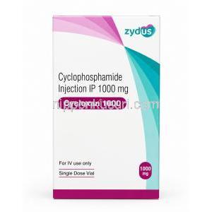 サイクロキサン 1000 注射, シクロホスファミド 1000 mg, 製造元：Zydus, 箱正面
