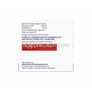 ベンペスタ イーゼット, ベンペド酸180mg/ エゼチミブ 10mg, 製造元：Torrent Pharmaceuticals Ltd, 箱情報, 注意事項