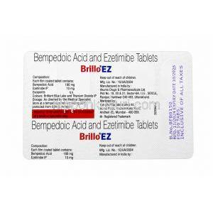 ブリロ EZ, ベンペド酸 180mg/エゼチミブ 10mg, 製造元：Sun Pharmaceutical Industries Ltd, シート情報
