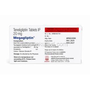 メガグリプチン, テネリグリプチン 20 mg, 製品情報（成分・保存方法・製造元・ロット情報）