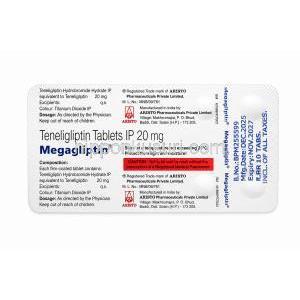 メガグリプチン, テネリグリプチン 20 mg, 錠剤シート裏面