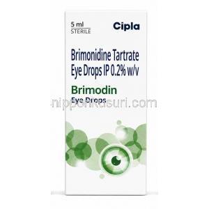 ブリモディン 点眼薬 , ブリモニジン 0.2%,点眼薬 5mL, 製造元：Cipla, 箱表面（新包装）