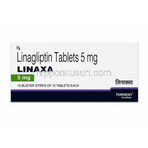 リナクサ, リナグリプチン 5 mg, 製造元：Torrent Pharmaceuticals, 箱表面
