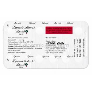 レトロナット, レトロゾール 錠剤 2.5 mg, PTPシート 裏面