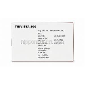 チンビスタ 300, チニダゾール 300 mg, 製造元：Cadila Pharmaceuticals Ltd, 箱情報, 製造日, 消費期限
