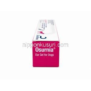 オスルニア 犬用点耳用ジェル, テルビナフィン 10 mg/ フロルフェニコール 10 mg/ 酢酸ベタメタゾン 1mg, 箱側面