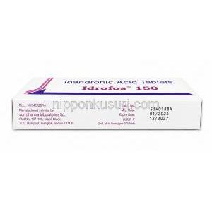 イドロフォス, イバンドロン酸 150 mg, 製造元：Sun Pharma, 箱情報, 製造日, 使用期限