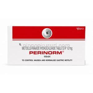 ペリノーム, メトクロプラミド 10 mg,製造元: Ipca Laboratories, 箱表面