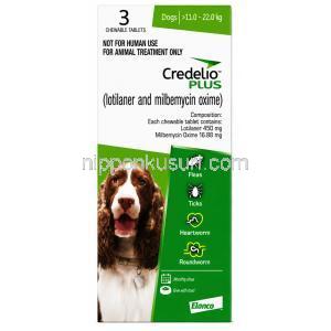 クレデリオプラス, 大型犬用  (11 kgs - 22 kgs)  3 錠（チュアブル錠）, 製造元：Elanco India, 箱表面
