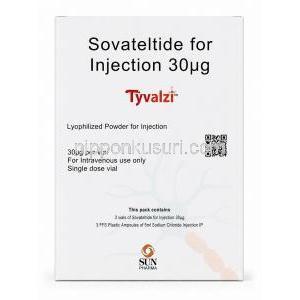 タイバルジ静注用, ソバテルチド 30 mcg, 注射薬(コンビパック), 製造元：Sun Pharma, 箱表面