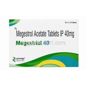 メゲストリアル, メゲストロール 40mg, 10錠, 製造元：Prevego Healthcare, 箱表面