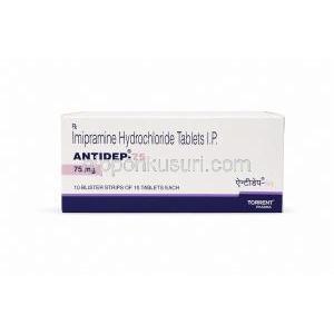 アンチデップ, イミプラミン塩酸塩 75mg, 製造元: Torrent Pharma, 箱正面