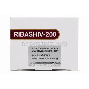 リバシフ, リバビリン 200 mg, 140 カプセル, 製造元：Shivnaam Tradelink Llp, 箱上面