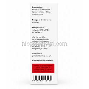 セマフル注射, セマグルチド 4 mg 3 mL (1 mg), 複数回投与皮下注射用バイアルセット（週1回投与）, 製造元：Natco Pharma, 箱