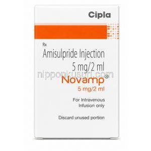 ノヴァンプ静注射, アミスルプリド 5mg/ 2mL, バイアル2mL, 製造元：Cipla, 箱表面