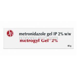 メトロジルジェル, メトロニダゾール 2%, ジェル40g, 製造元:J B Chemicals,箱表面