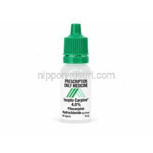 イソプトカルピン点眼薬, ピロカルピン 4%, 点眼薬15mL, 製造元：Novartis, ボトル表面