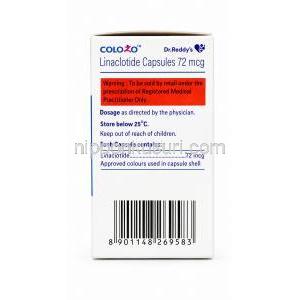 コロゾ,リナクロチド 72 mcg,製造元：Dr.Reddy’s, 箱情報, 成分,保管方法
